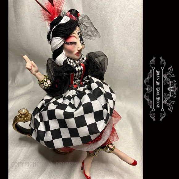 *SOLD* OOAK Gothic Harlequin Jester Skull Clown Doll Masquerade Puppet Baphomet - Picture 1 of 15